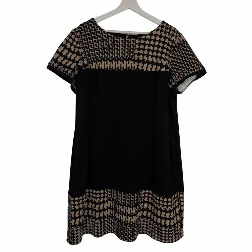 Roz & Ali Women’s 18 Houndstooth Print Shift Dress Black Tan